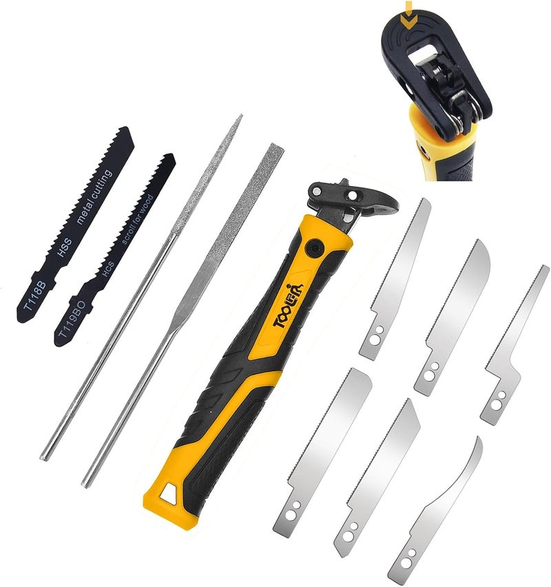 TOOLAN 10-In-1 Model Craft Hand Saw & File Set. DIY Mini Razor Saw&File Kit for Handcrafted, Modeling, Plastic, and Other Fine Cutting, Reliable Blade Quick Change Mechanism - Image 1